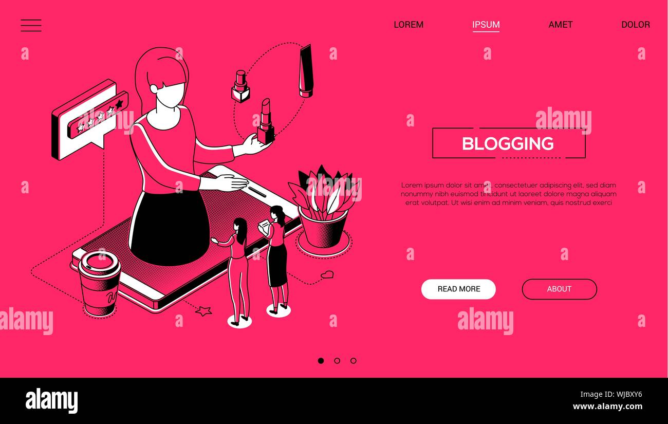 Blogging - line design style isometric web banner Stock Vector