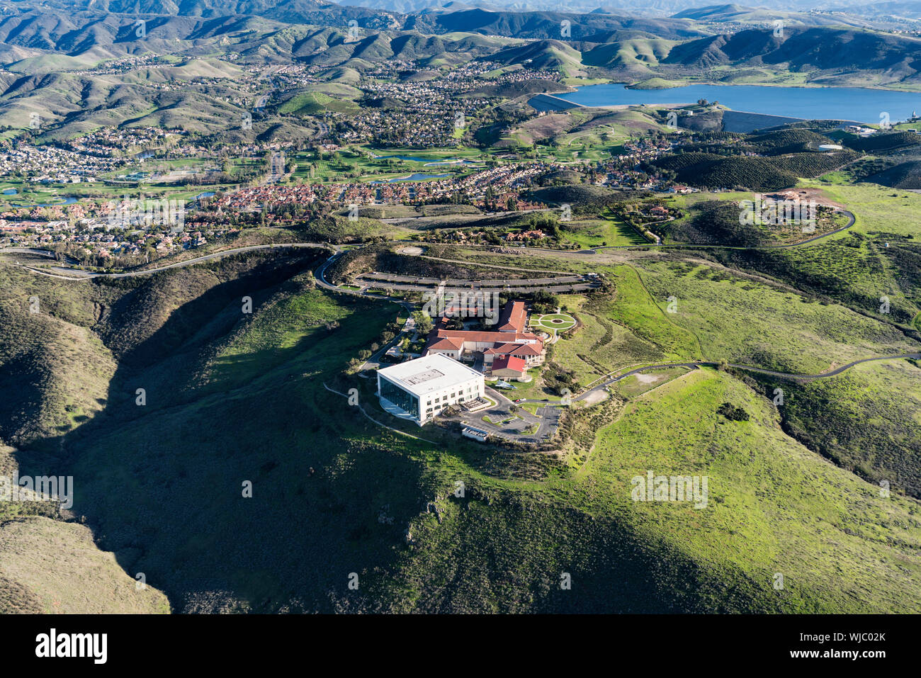 Simi Valley, California, USA - March 26, 2018:  Aerial view of Ronald Reagan Presidential Library and Center for Public Affairs near Los Angeles in Ve Stock Photo