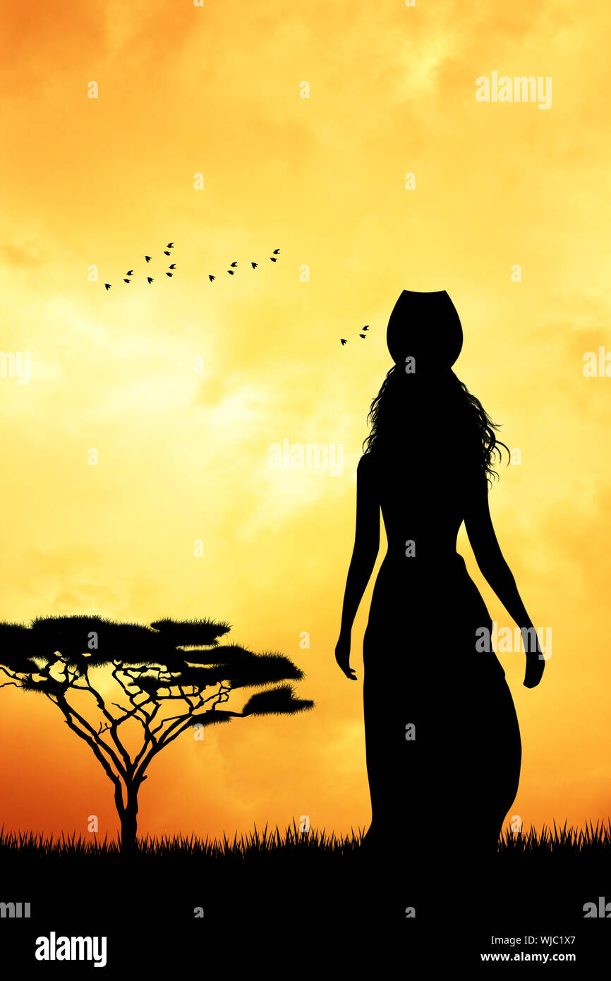 African woman takes water from the river Stock Photo - Alamy