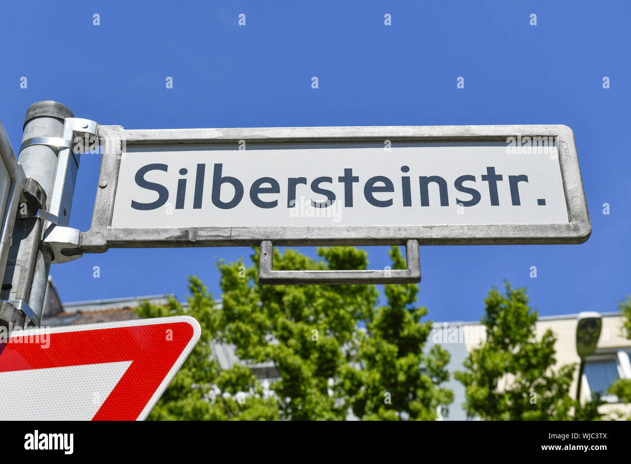 Berlin, Germany, Neukoelln, Neukoellner, Neukölln, sign, Silbersteinstrasse, Silbersteinstrasse, street sign, Street sign, Straßenschild, Silbersteins Stock Photo
