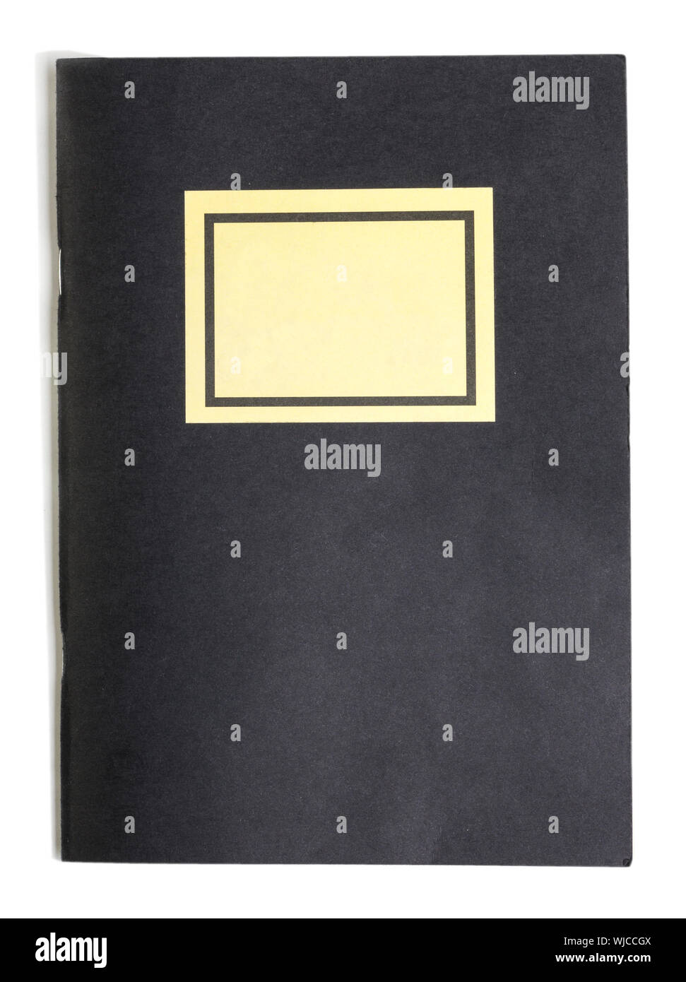 black note book with name tag isolated on white Stock Photo - Alamy