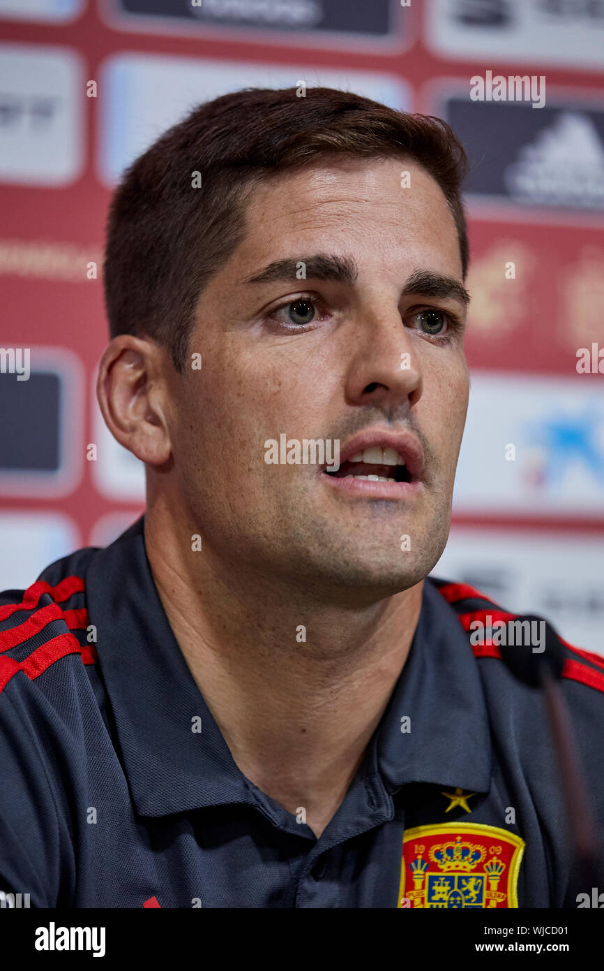 Las Rozas, Spain. 03rd Sep, 2019. Robert Moreno during a press conference on the next matches against Romania and Feroe Islands and he also talked about the general state of the team, such as reaching the maximum possible score for the classification, at Ciudad del Futbol in Las Rozas, Spain. Credit: SOPA Images Limited/Alamy Live News Stock Photo