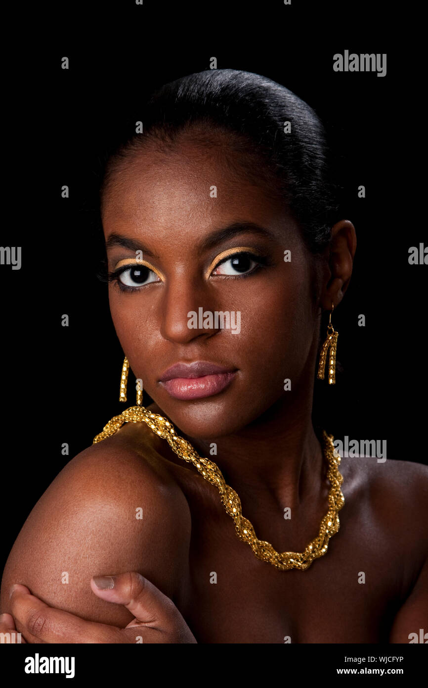 Download African Woman Face With Gold Jewelry Stock Photo Alamy
