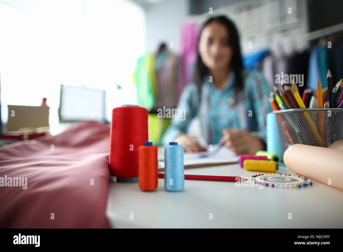 Table of hardworking tailor Stock Photo