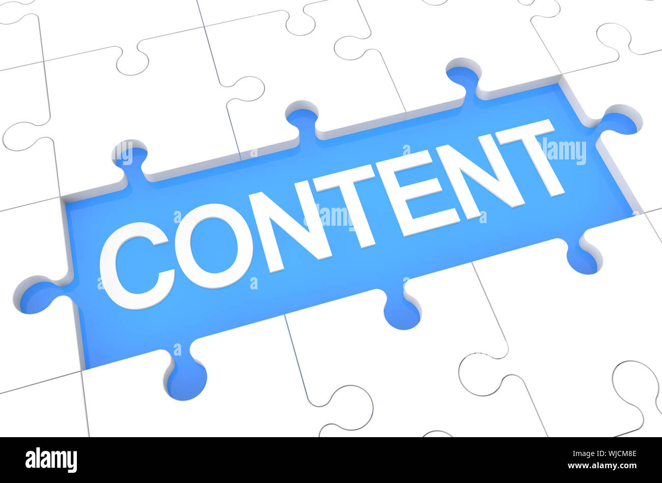 Content - puzzle 3d render illustration with word on blue background Stock Photo