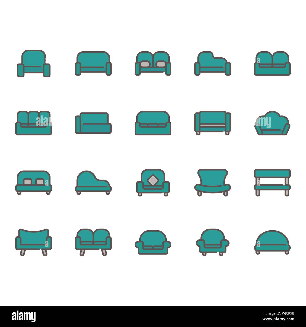 Sofa and seat icon set. Vector illustration Stock Vector