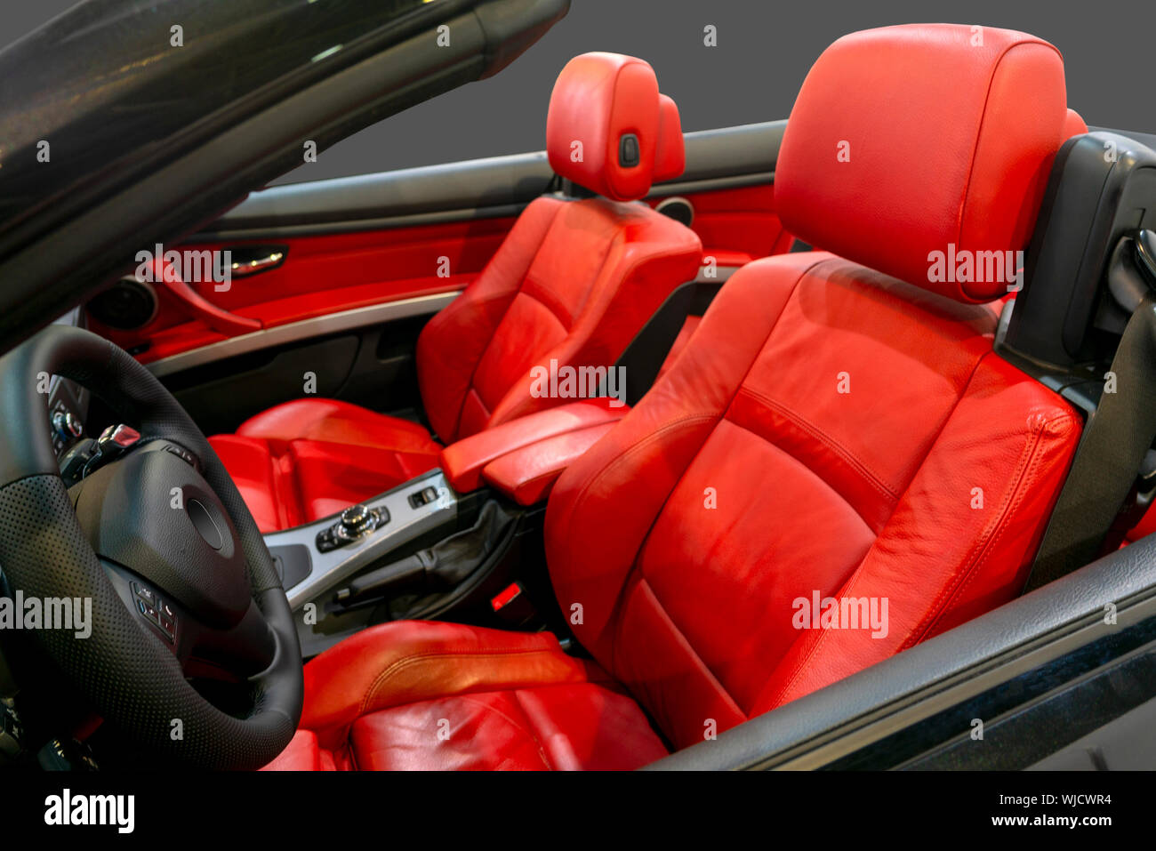 interior of modern car with red leather seats Stock Photo Alamy