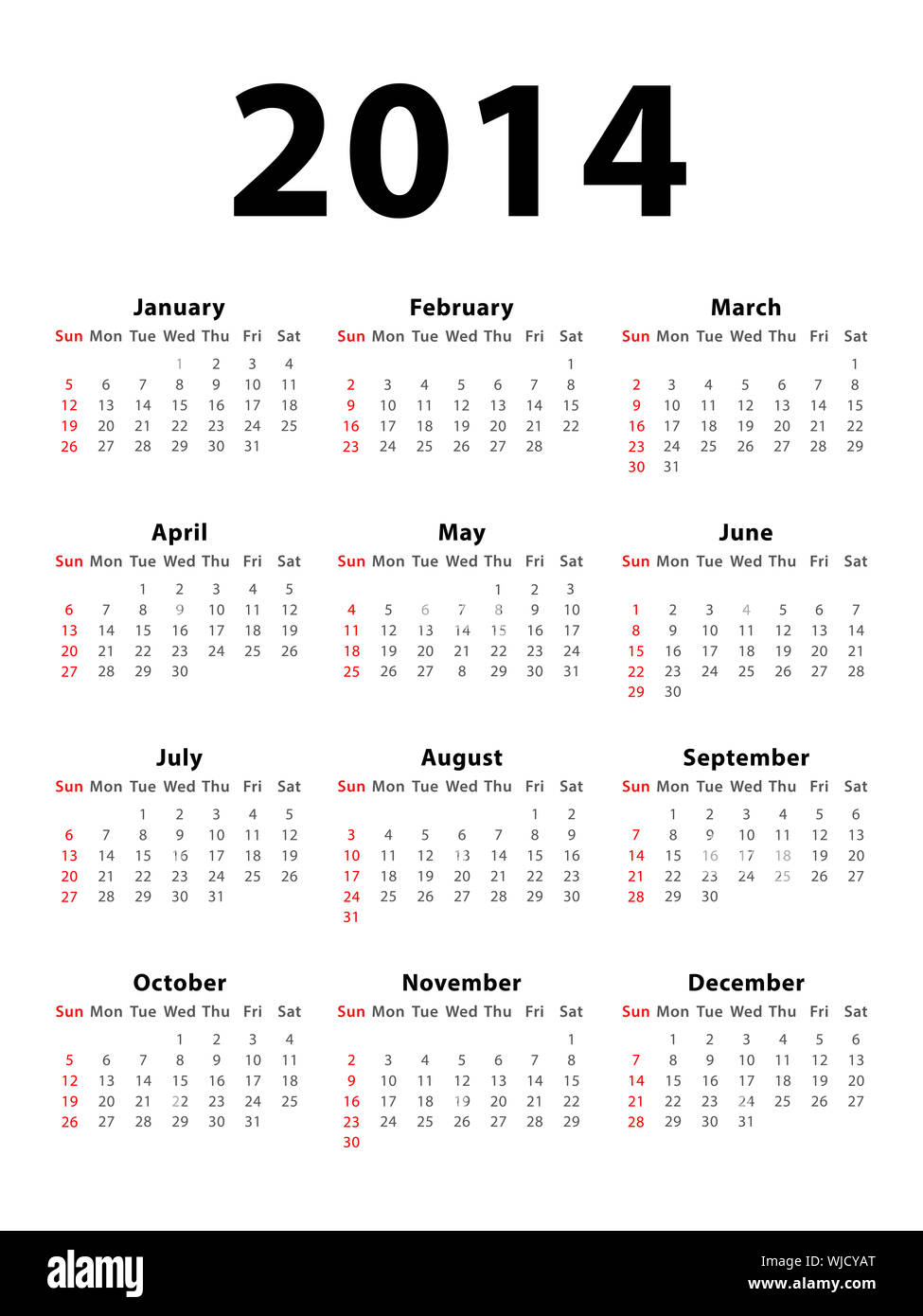 Calendar of 2014 isolated on white background Stock Photo - Alamy