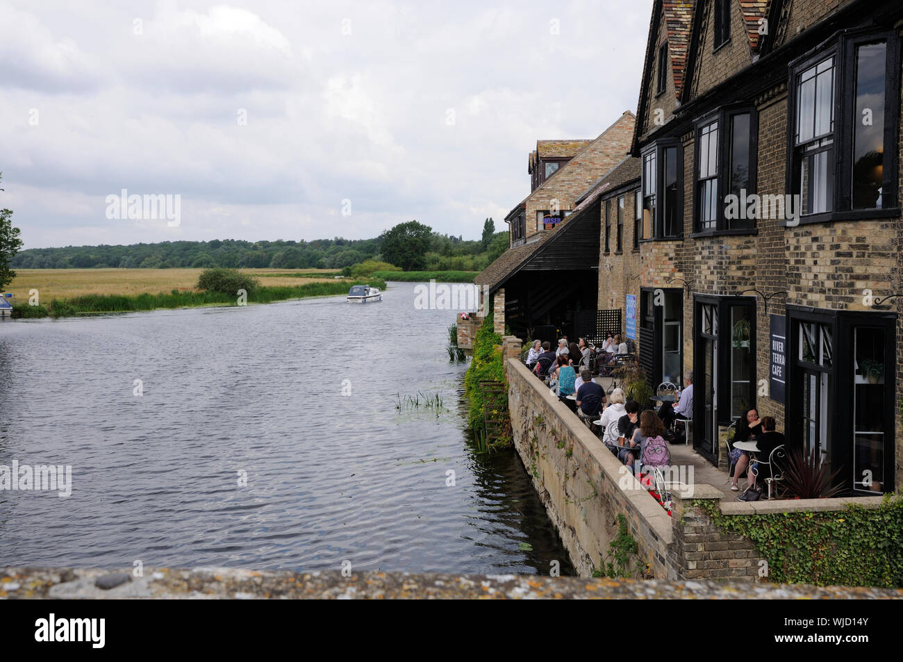 View across The Great Ouse River from The Bridge, St Ives, Cambridgeshire Stock Photo