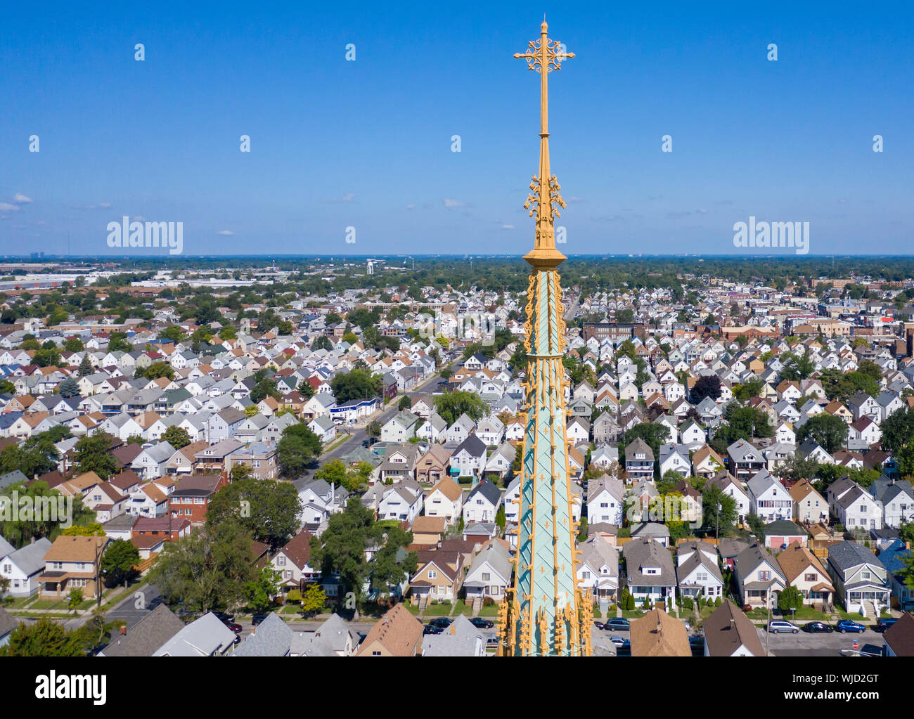 Hamtramck, Michigan - The spire of St Florian Catholic Church rises nearly 200 feet above Hamtramck. The church was built in 1908 in the Polish Cathed Stock Photo