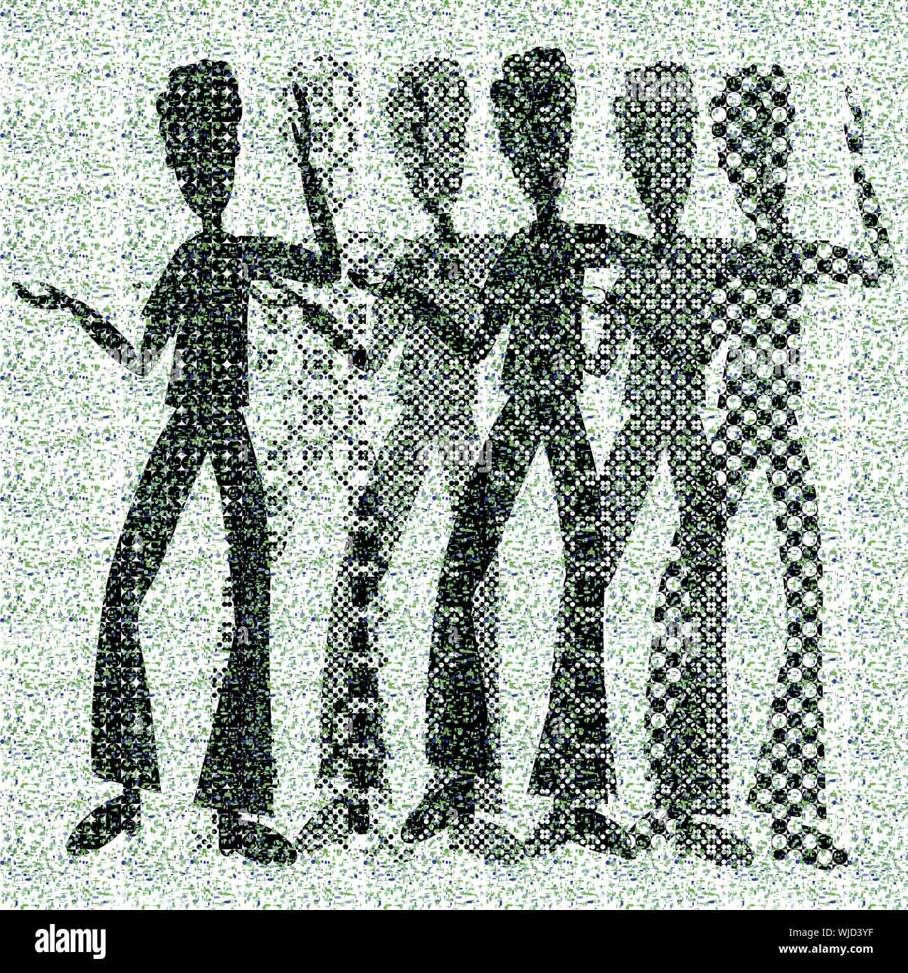 halftone raster dancing boys on dots background Stock Photo