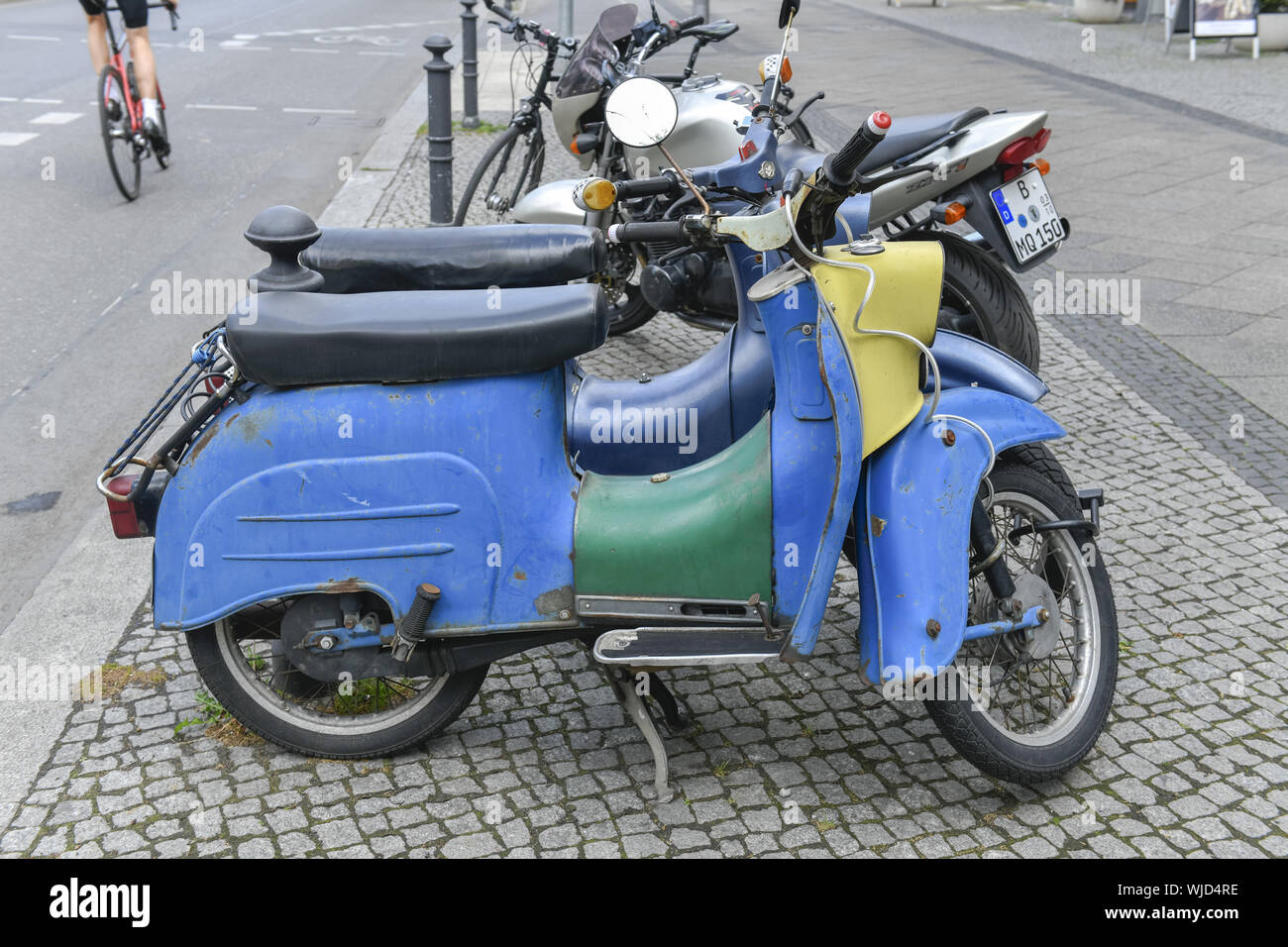 Berlin, Germany, Steglitz, Steglitzer, Steglitz-Zehlendorf, the GDR, motorcycle, motor scooter, old-timer, Ostalgie, scooter, swallow, Scooter, vintag Stock Photo