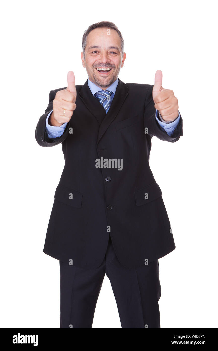 Happy Businessman With Thumbs Up Isolated On White Background Stock ...
