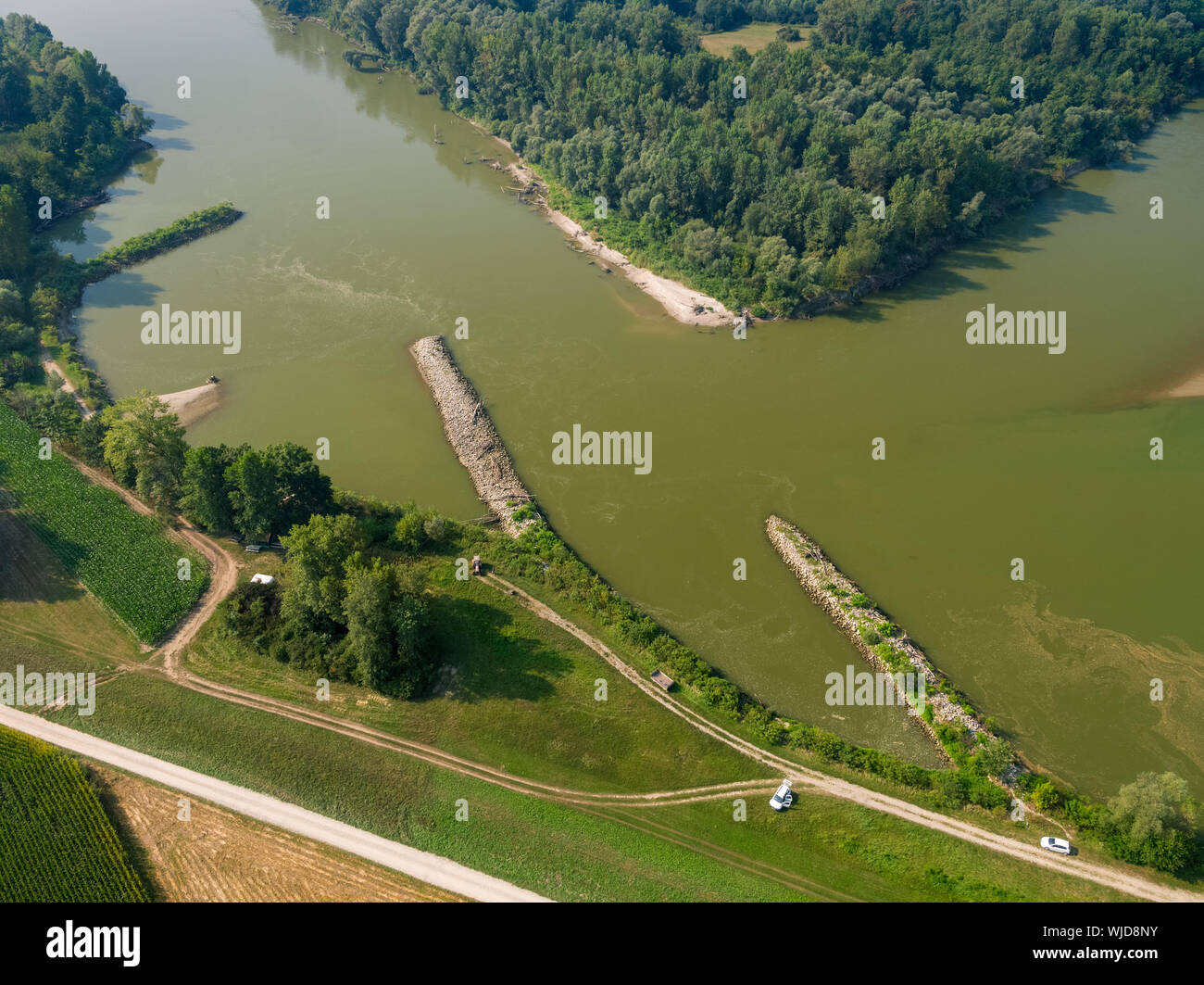 Groyne regulation structures onthe Drava River, Croatia Stock Photo