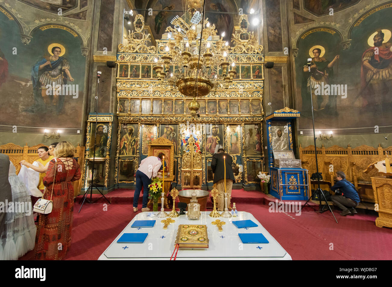 Interior of Saint Anthony Church, the oldest religious building maintained in its original aspect in Bucharest. Romania Stock Photo