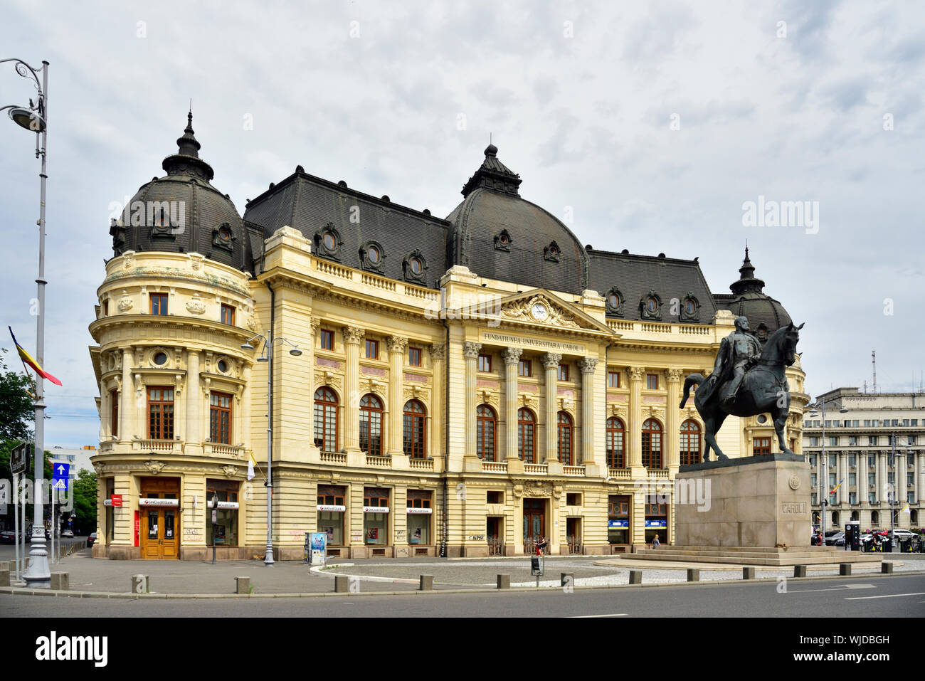 Library of Carol I University Foundation in Calea Victoriei, the oldest and most representative historical boulevard in Bucharest. Romania Stock Photo