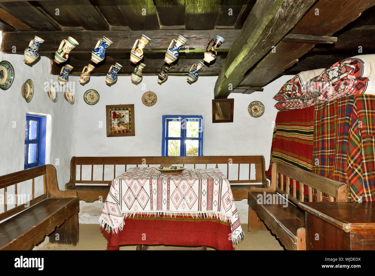 Traditional house of Dumitra, Transylvania. The National Village Museum (Muzeul Satului), an open-air ethnographic museum at Herastrau Park, Bucharest Stock Photo