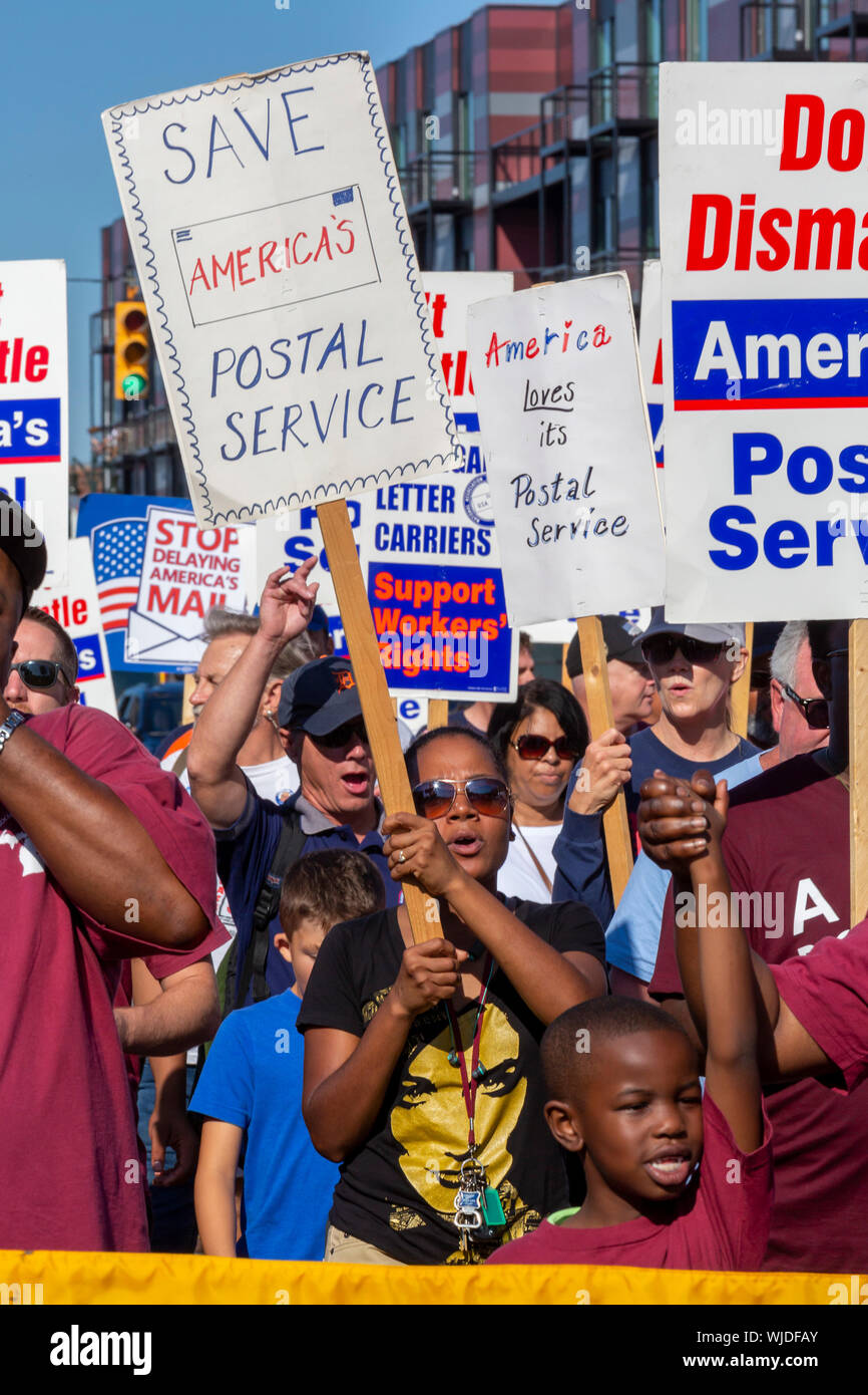 Detroit, Michigan Postal workers joined Detroit's Labor Day parade