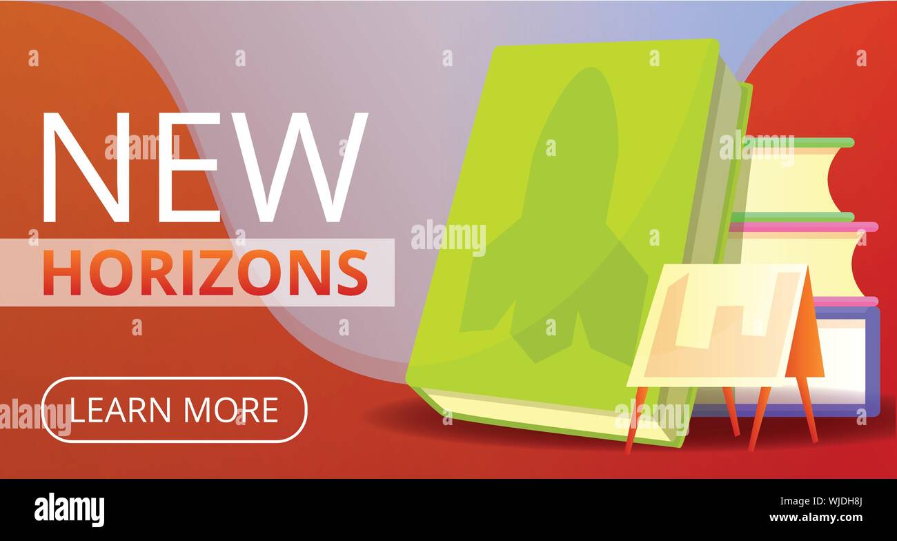 New horizons education concept banner. Cartoon illustration of new horizons education vector concept banner for web design Stock Vector