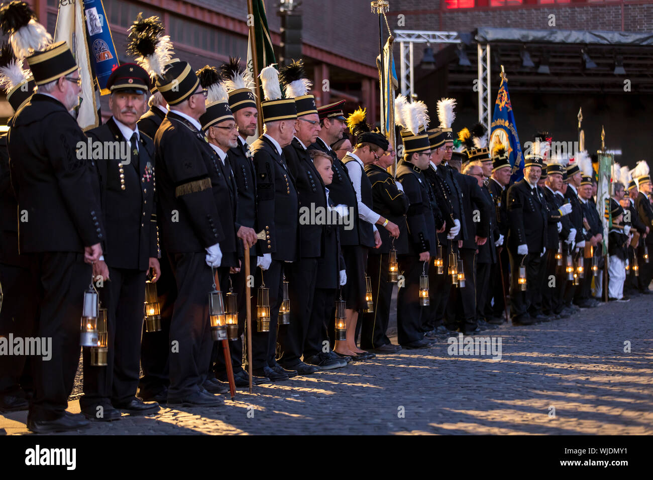 Participants at the 13th German Miners', Metallurgists' and Miners' Day in Essen, on the site of the World Heritage Zollverein colliery, miner's tatto Stock Photo