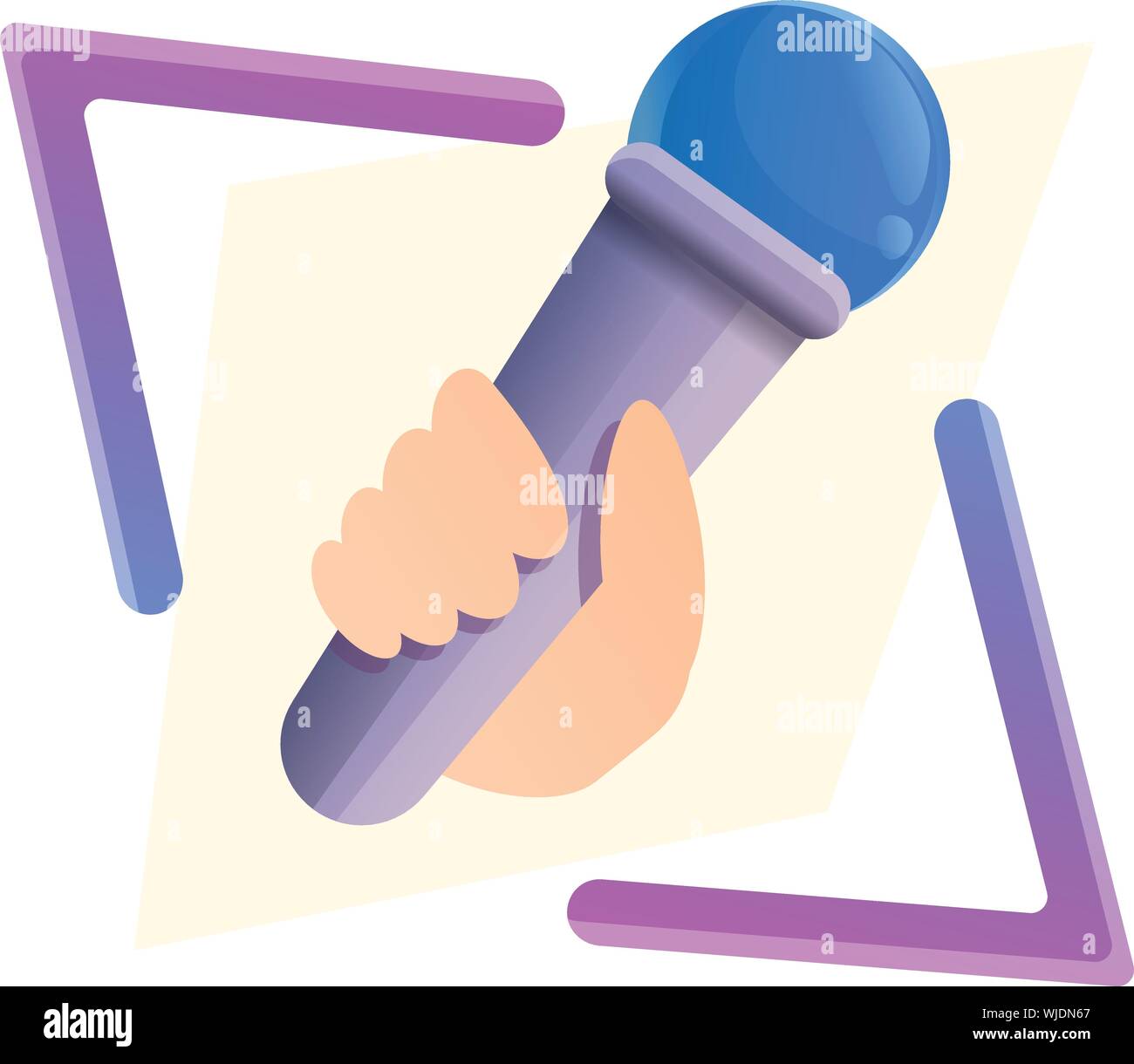 Karaoke microphone in hand icon. Cartoon of karaoke microphone in hand