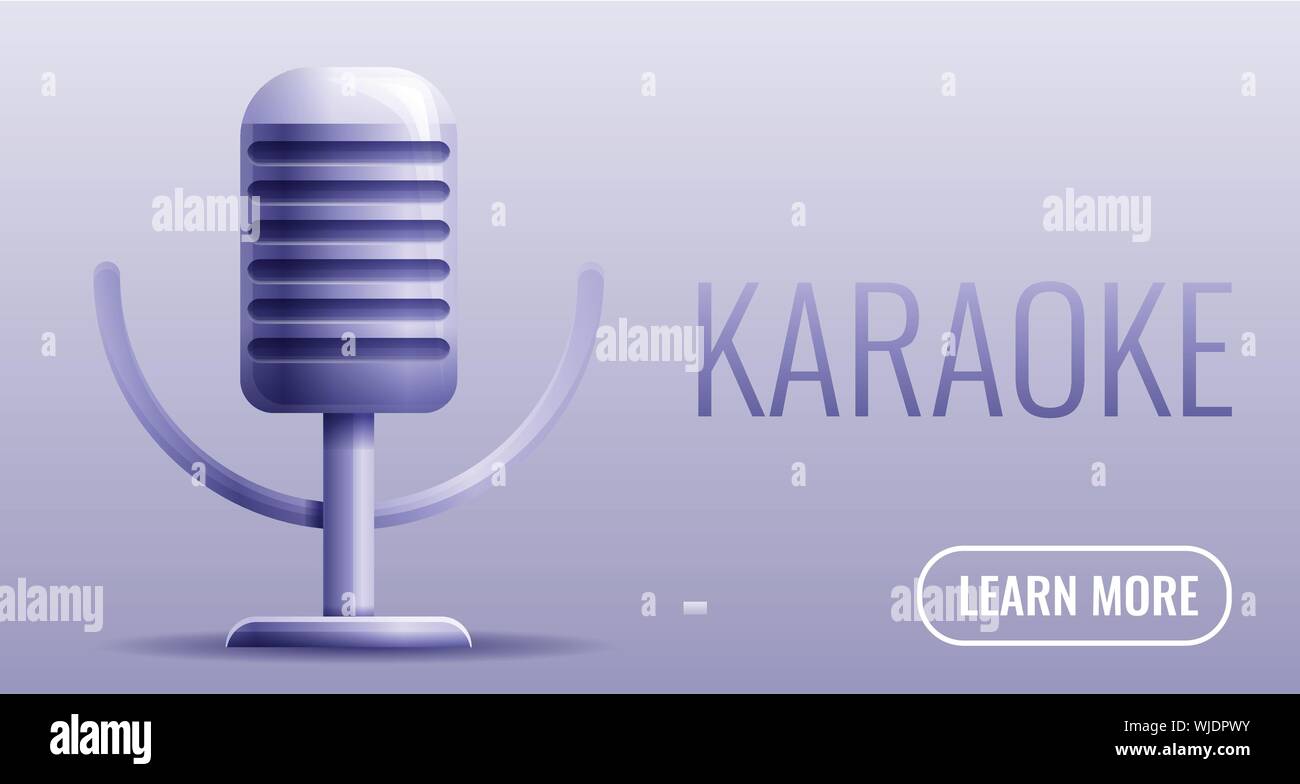 Karaoke studio microphone concept banner. Cartoon illustration of