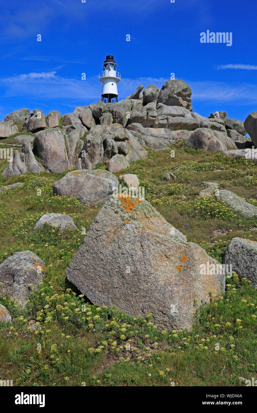 View of Penninis Head on St Mary's Scilly showing the Lighthouse Stock Photo