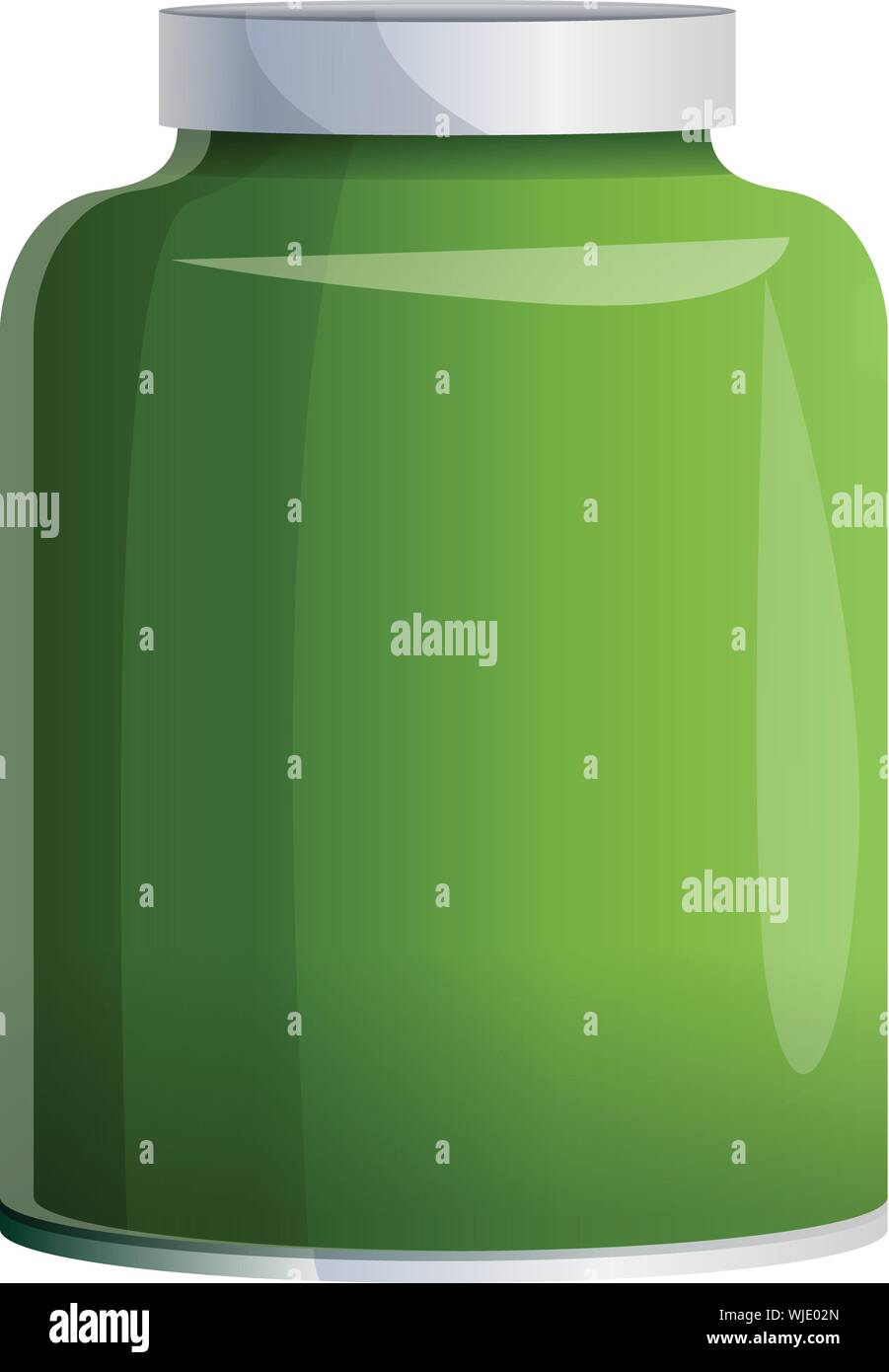 Green jam jar icon. Cartoon of green jam jar vector icon for web design