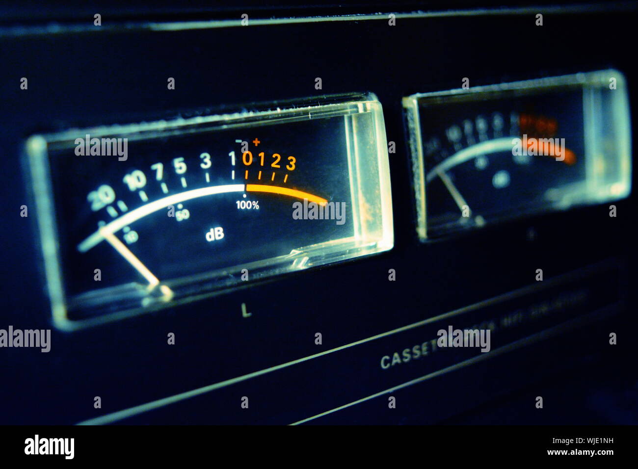 Close up of analog audio VU meter. Stock Photo