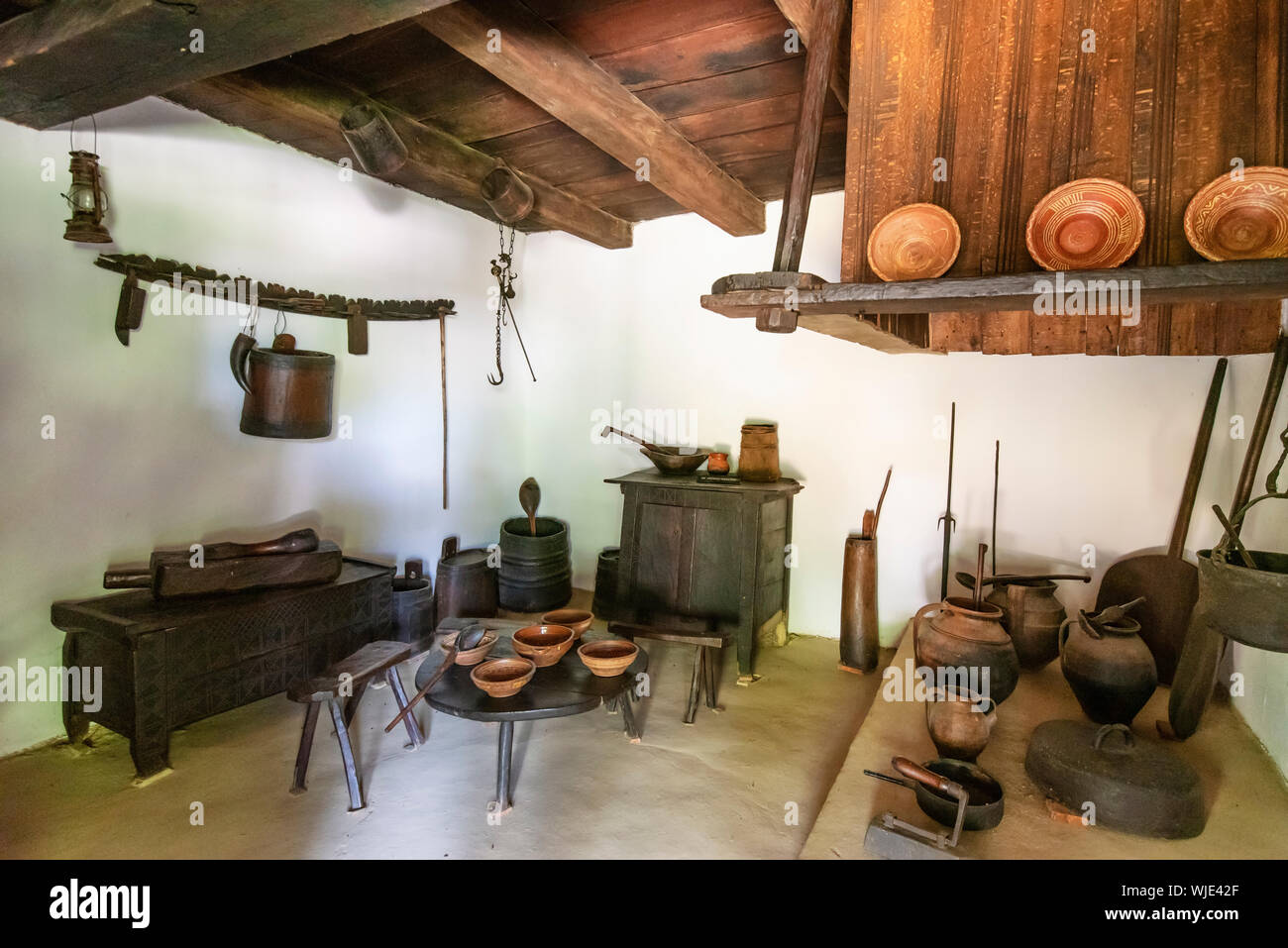 Interior of a traditional farmhouse. Museum of Viticulture and Tree Growing, Golesti. Arges County, Romania Stock Photo