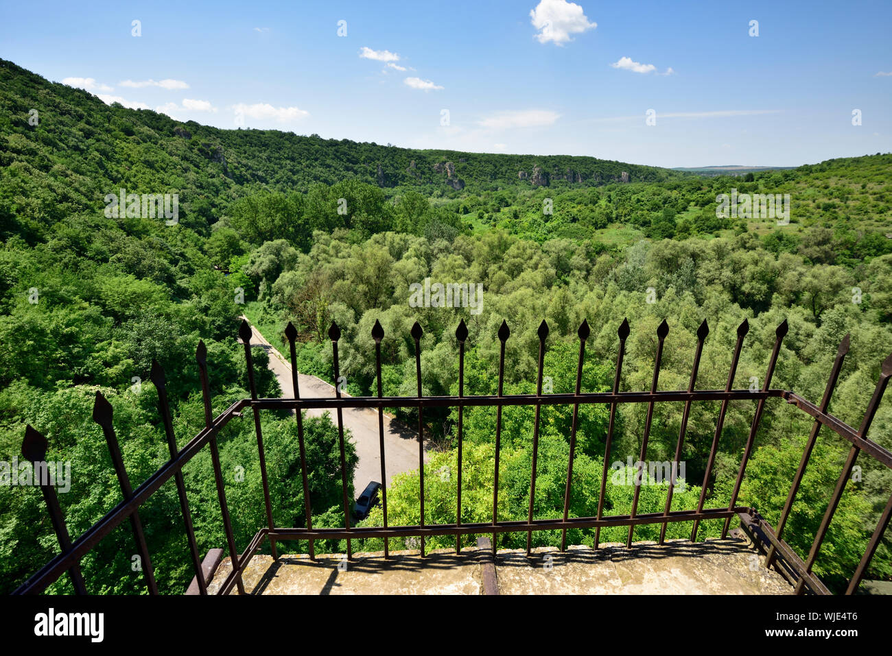 A view from the rock-hewn Ivanovo Monastery to the Rusenski Lom Nature Park. It is a Bulgarian-orthodox cave monastery dating back to the 13th century Stock Photo