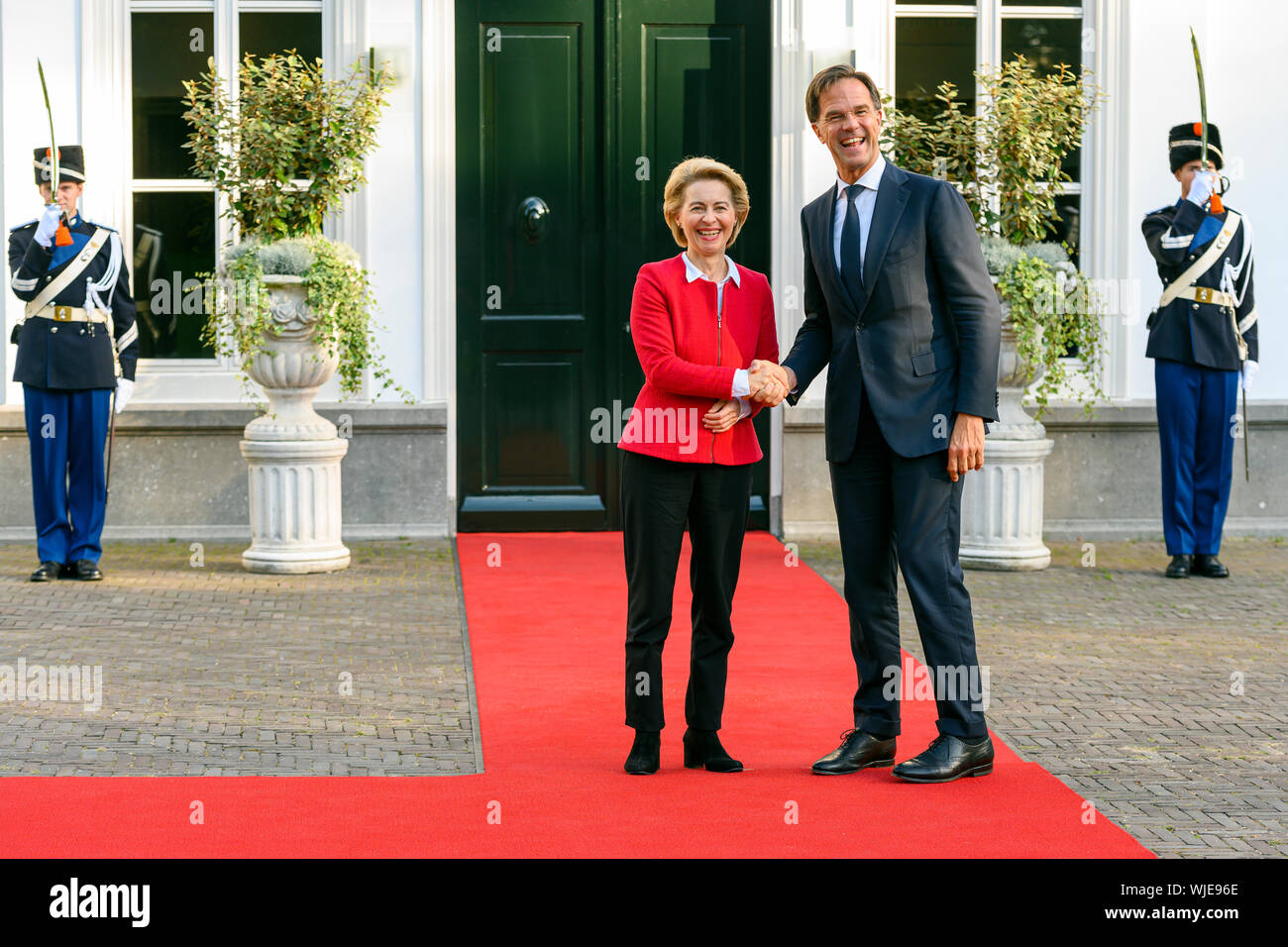 The Hague, Netherlands, September 3rd, 2019 (L to R: Ursula Von der Leyen and Mark Rutte). Prime Minister Mark Rutte receives future president of the European Commission Ursula Von der Leyen. The Prime Minister and the upcoming Commission President will discuss the agenda for the new European Commission. Stock Photo