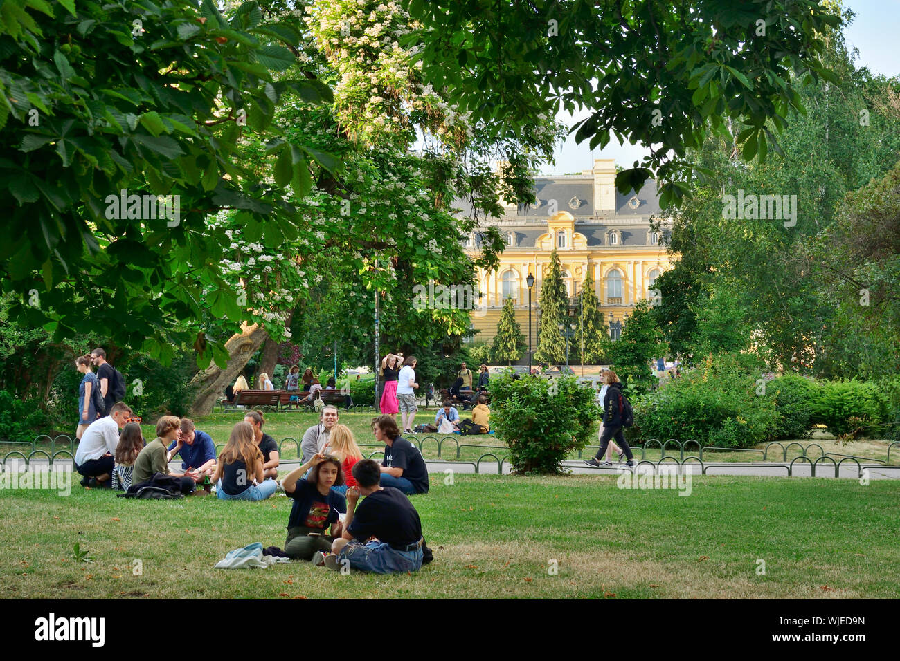 Bulgarian youth love parks and enjoy the City Garden. Sofia, Bulgaria Stock Photo