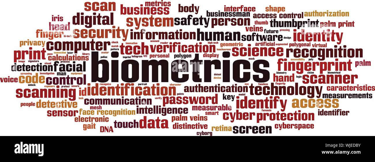 Biometrics word cloud concept. Collage made of words about biometrics