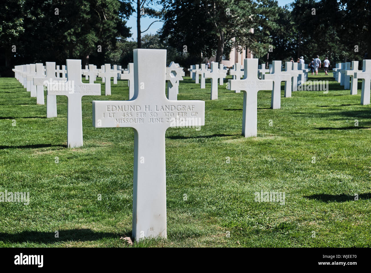 Headstones at the American Cemetery in Normandy, France Stock Photo