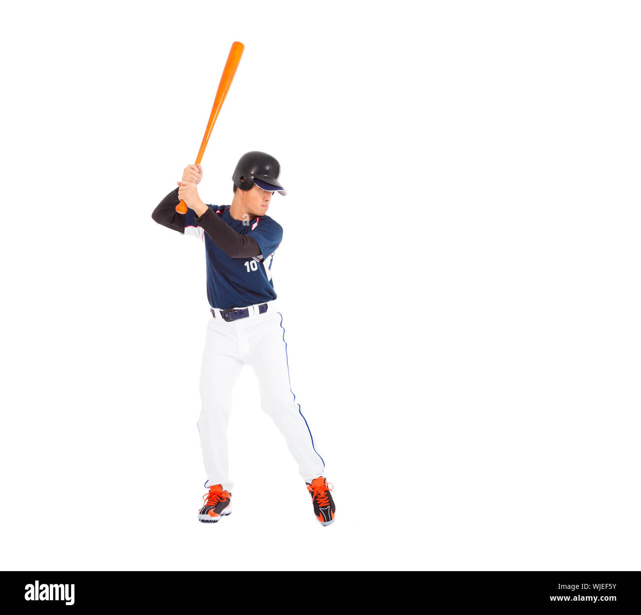 Baseball player prepare pose with bat on the side Stock Photo - Alamy
