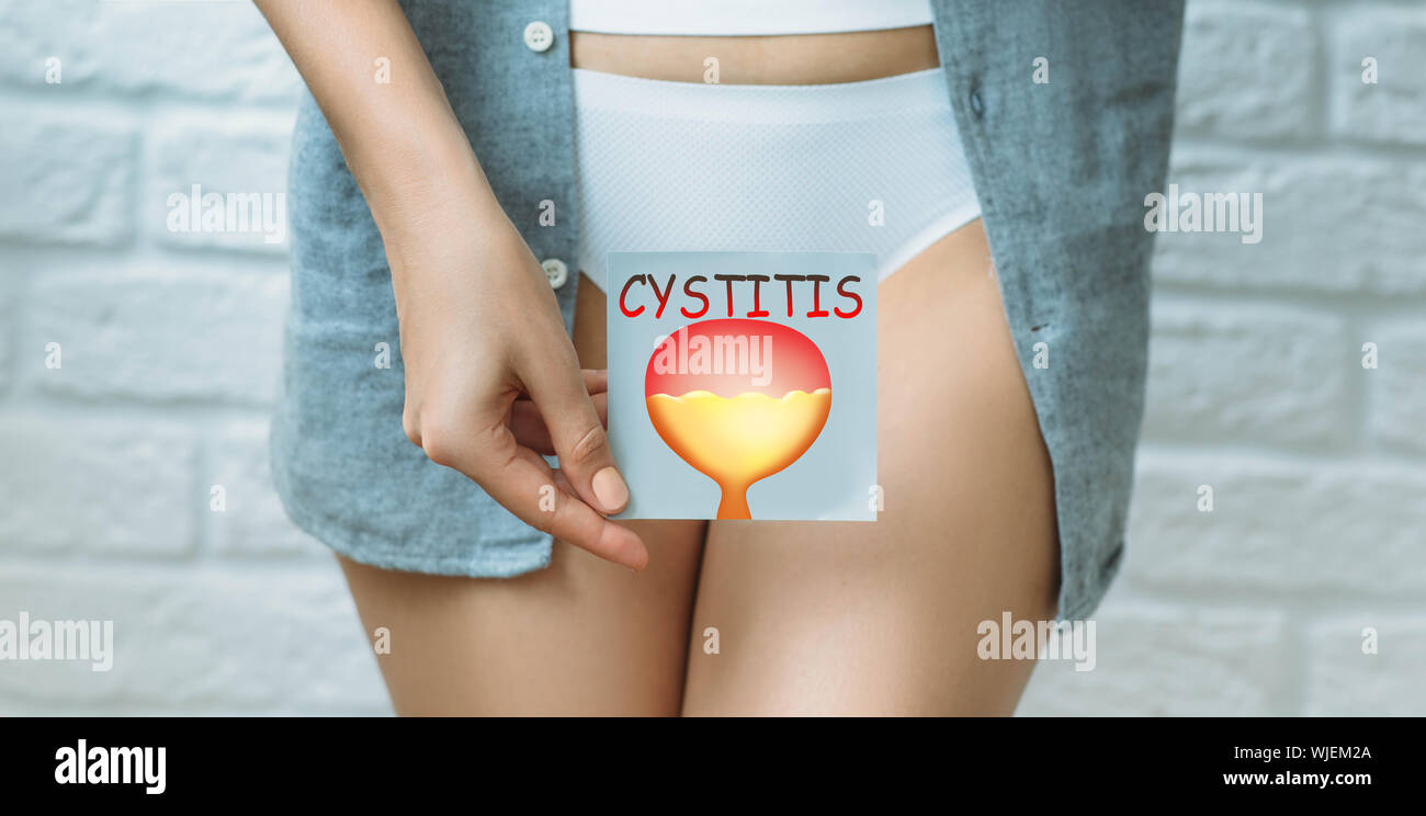 woman suffering urinary system ache , bladder pain, cystitis Stock Photo