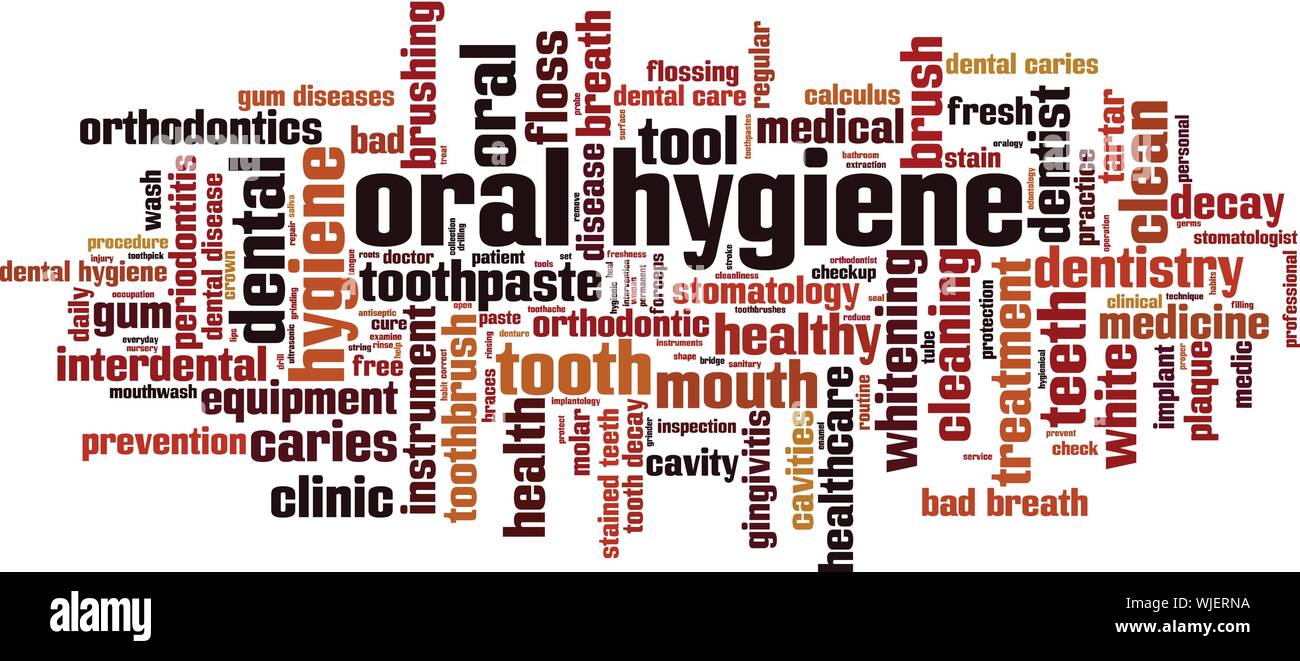 Oral hygiene word cloud concept. Collage made of words about oral