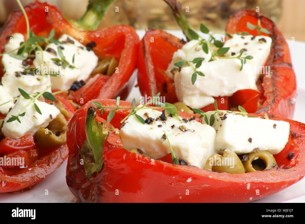 mediterranean paprika with olive and some cheese Stock Photo Alamy
