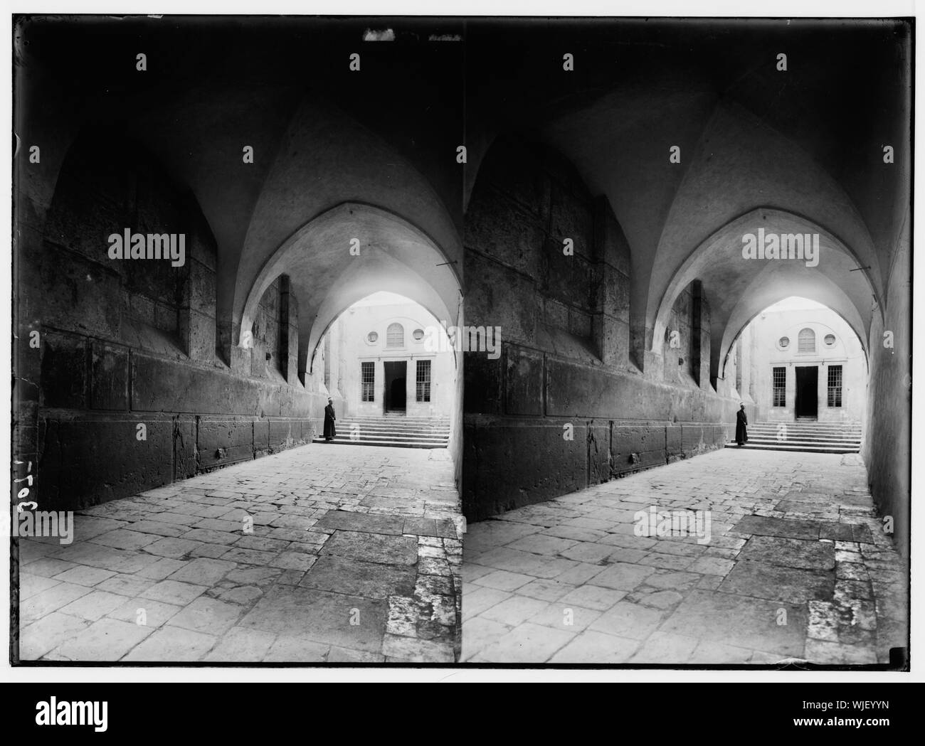 Hebron and surroundings. Inner entrance to Machpelah showing mammoth stones in Herodian wall Stock Photo
