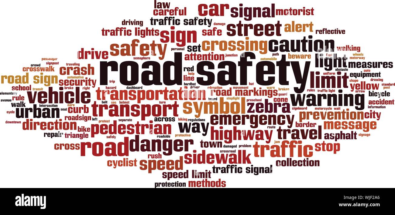 Road safety word cloud concept. Collage made of words about road safety