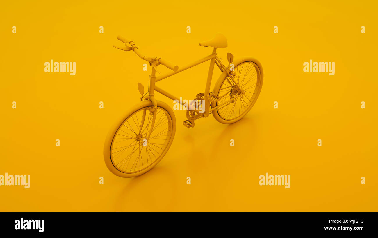 Yellow Bicycle. Minimal idea concept. 3d illustration. Stock Photo