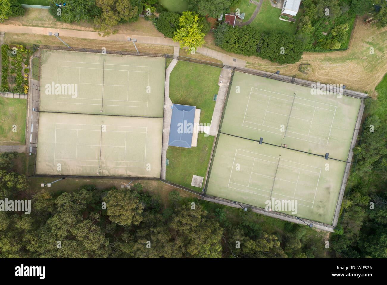 An overhead view of a tennis court in the suburbs Stock Photo Alamy