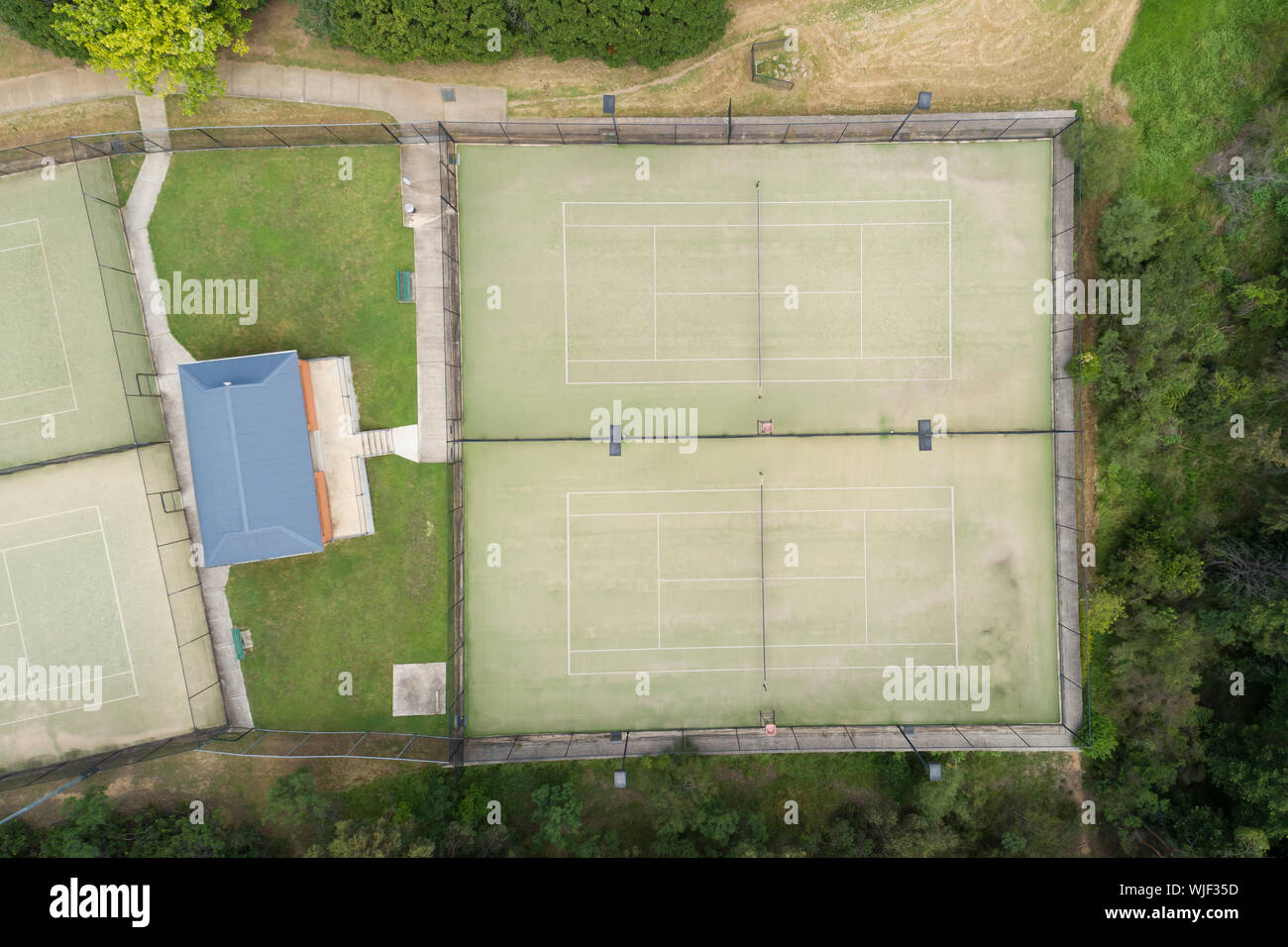An overhead view of a tennis court in the suburbs Stock Photo Alamy