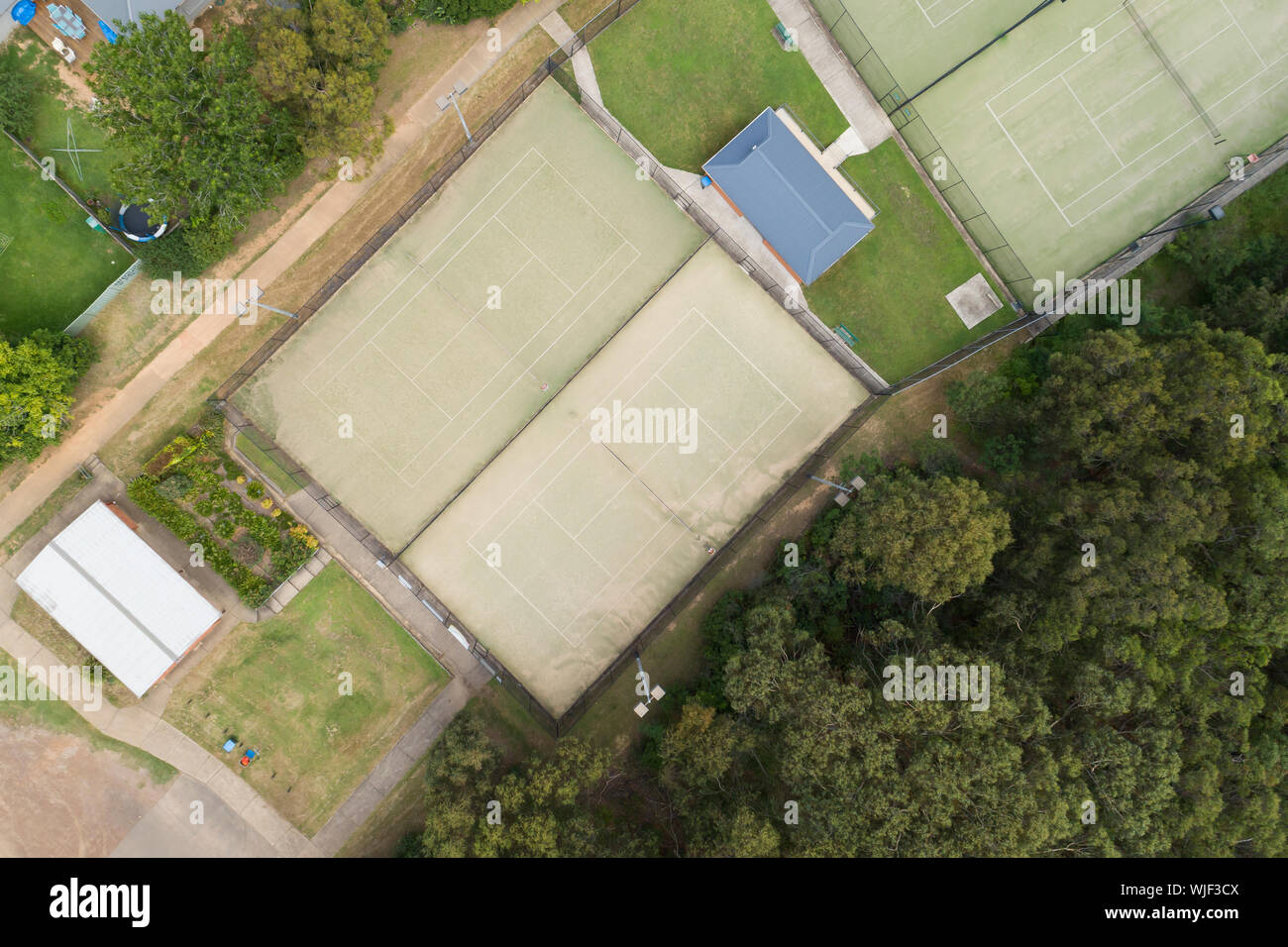 An overhead view of a tennis court in the suburbs Stock Photo Alamy