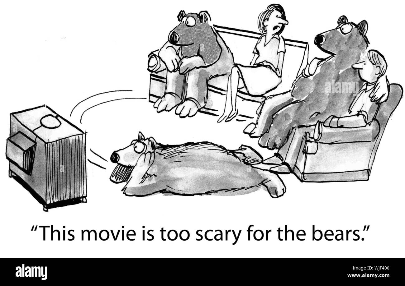 'This movie is too scary for the bears.' Stock Photo