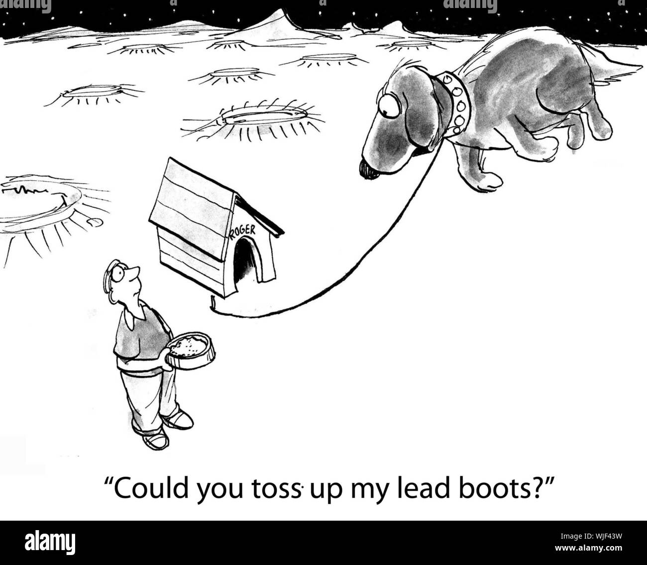 'Any chance you could toss up my lead boots?' Stock Photo