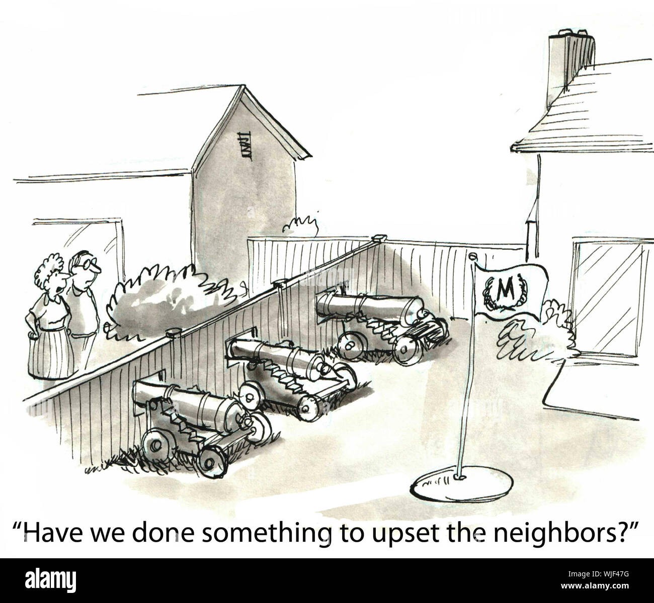 'Have we done something to upset the neighbors?' Stock Photo