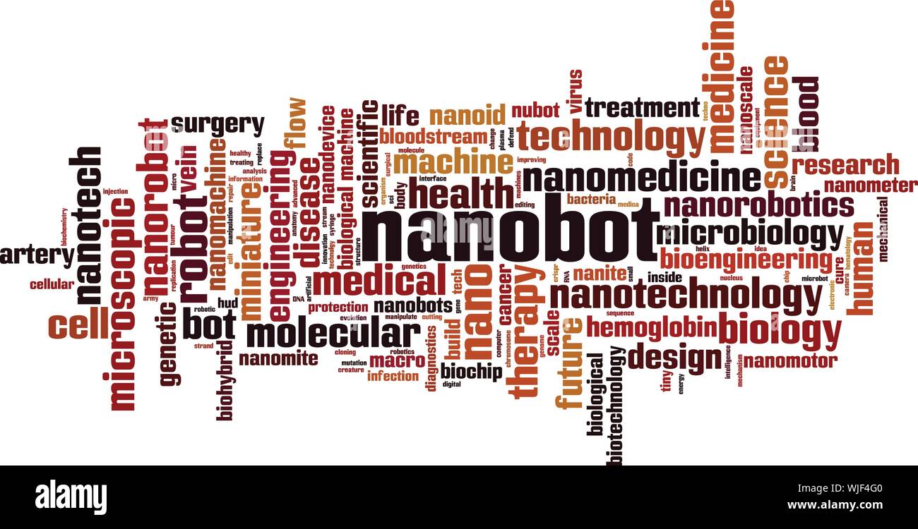 Nanobot word cloud concept. Collage made of words about nanobot. Vector illustration Stock Vector