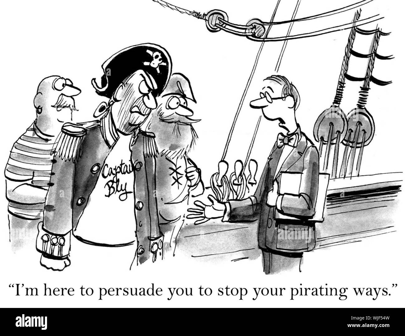 'I'm here to persuade you to stop your pirating ways.' Stock Photo